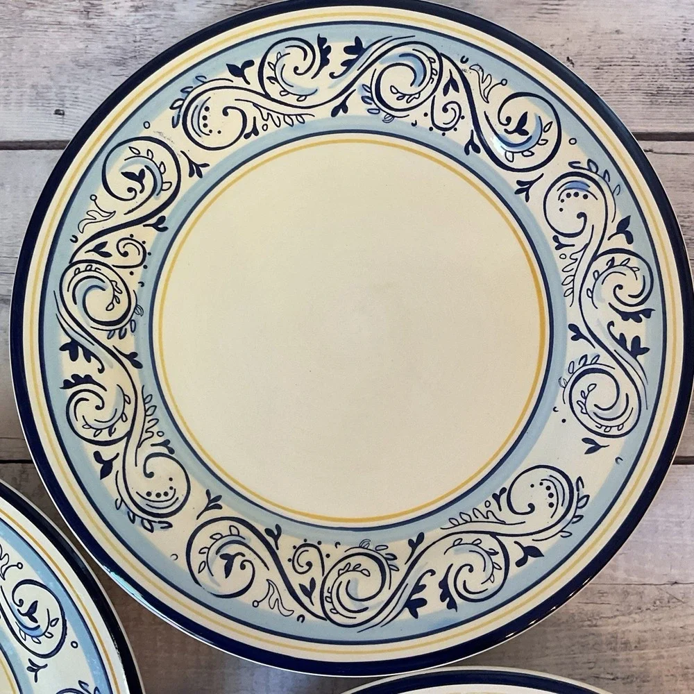 Better Homes And Gardens Renes Dinner Plates Blue Scrolls Set Of 3 Lot #2